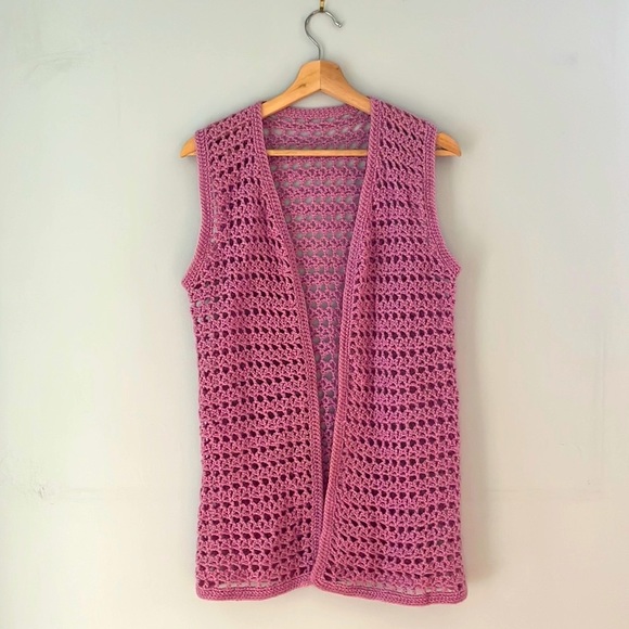Vintage Other - Vintage Mauve Crochet Vest/Duster